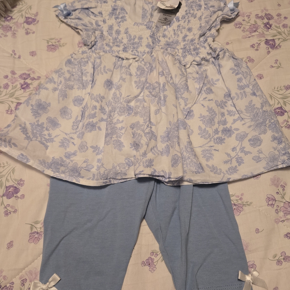Floral Blue and White Baby Dress with Leggings